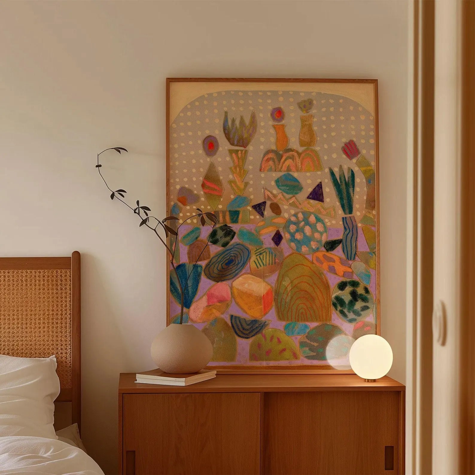 Mid-Century Modern Pink Rock Collage Art