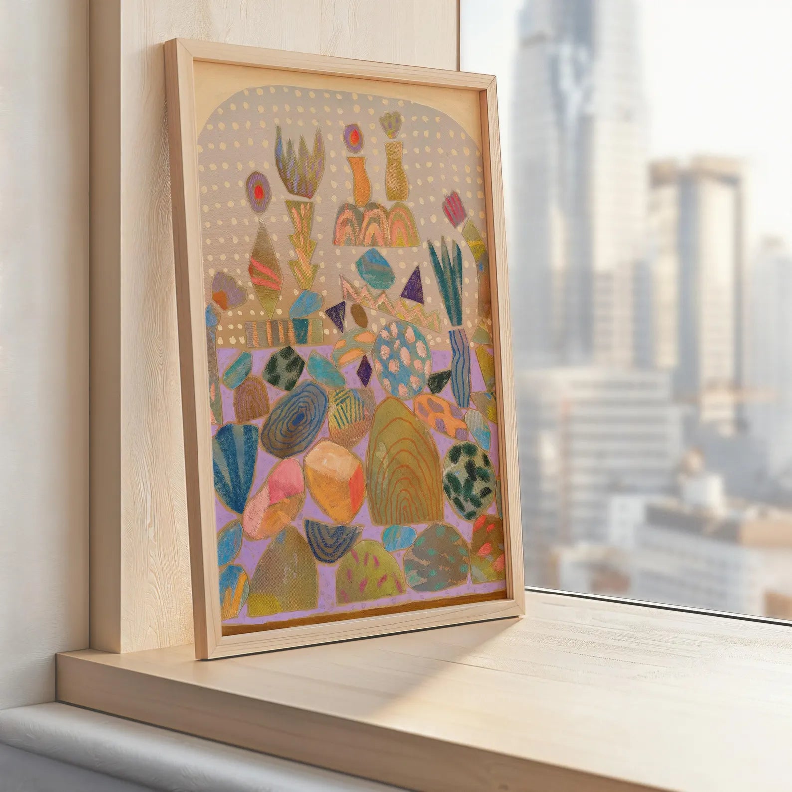 Mid-Century Modern Pink Rock Collage Art